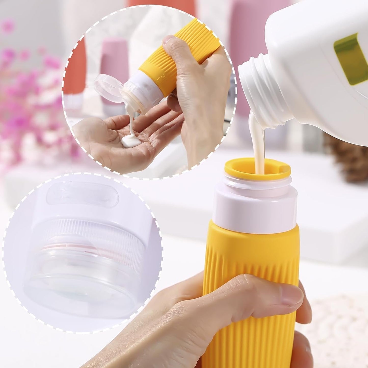 JIAXINGBING Travel Toiletry Bottles, 4pcs TSA Approved 90ml Silicone Travel Size Containers, Leak Proof, Transparent