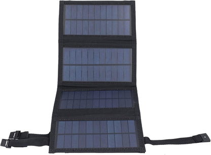 Solar Power Bank, Solar 20W USB Foldable Solar Panel with Buckles for Outdoors (Black)