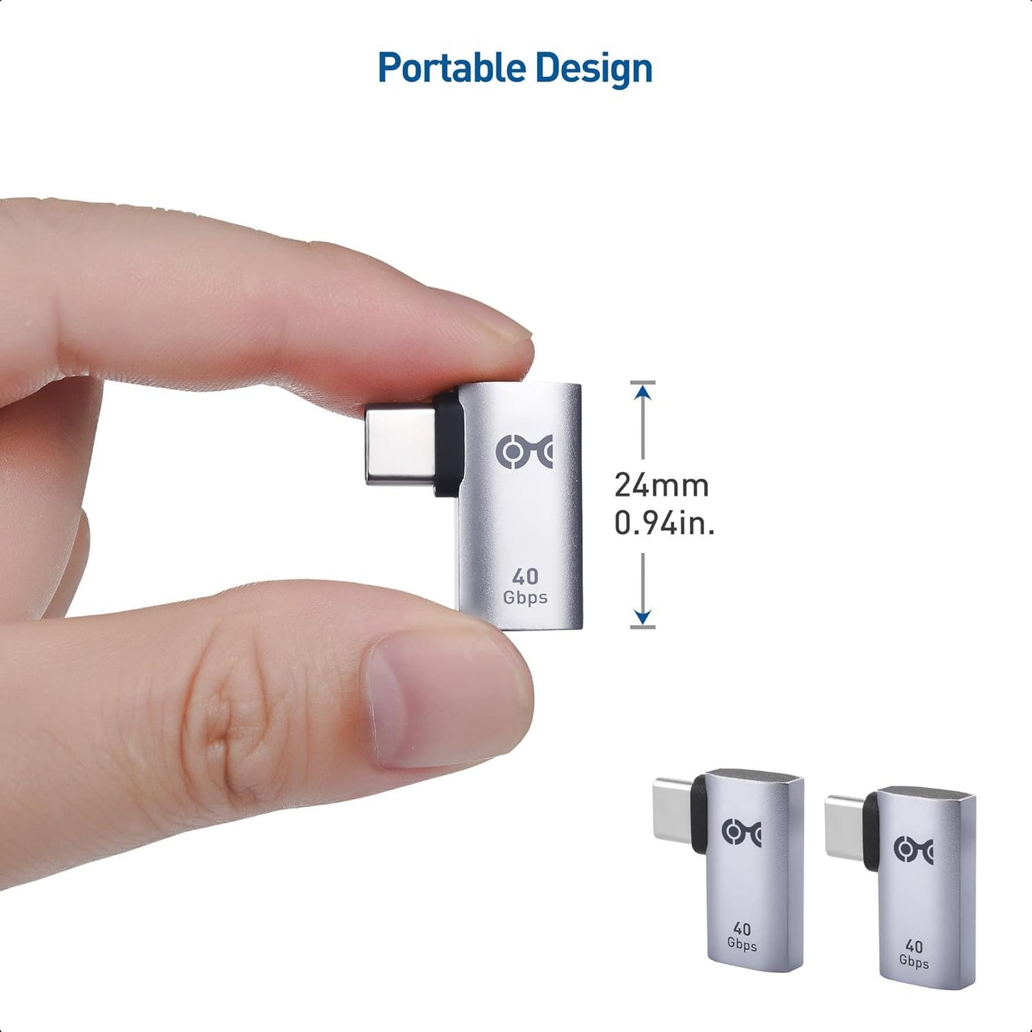 Cable Matters 2-Pack 40Gbps Flat Right Angle USB C Adapter with 240W PD (90 Degree USB C Adapter) in Black - Thunderbolt 4, USB4, Thunderbolt 3 Port Compatible with iPad Pro, iPhone 15, Steam Deck