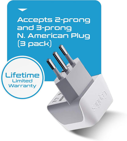 Ceptics Canada to Italy, Chile, Libya Travel Adapter (Type L) - Dual Input - Ultra Compact - Charge your Cell Phone, Laptops, Tablets (CT-12A, 3 Pack)