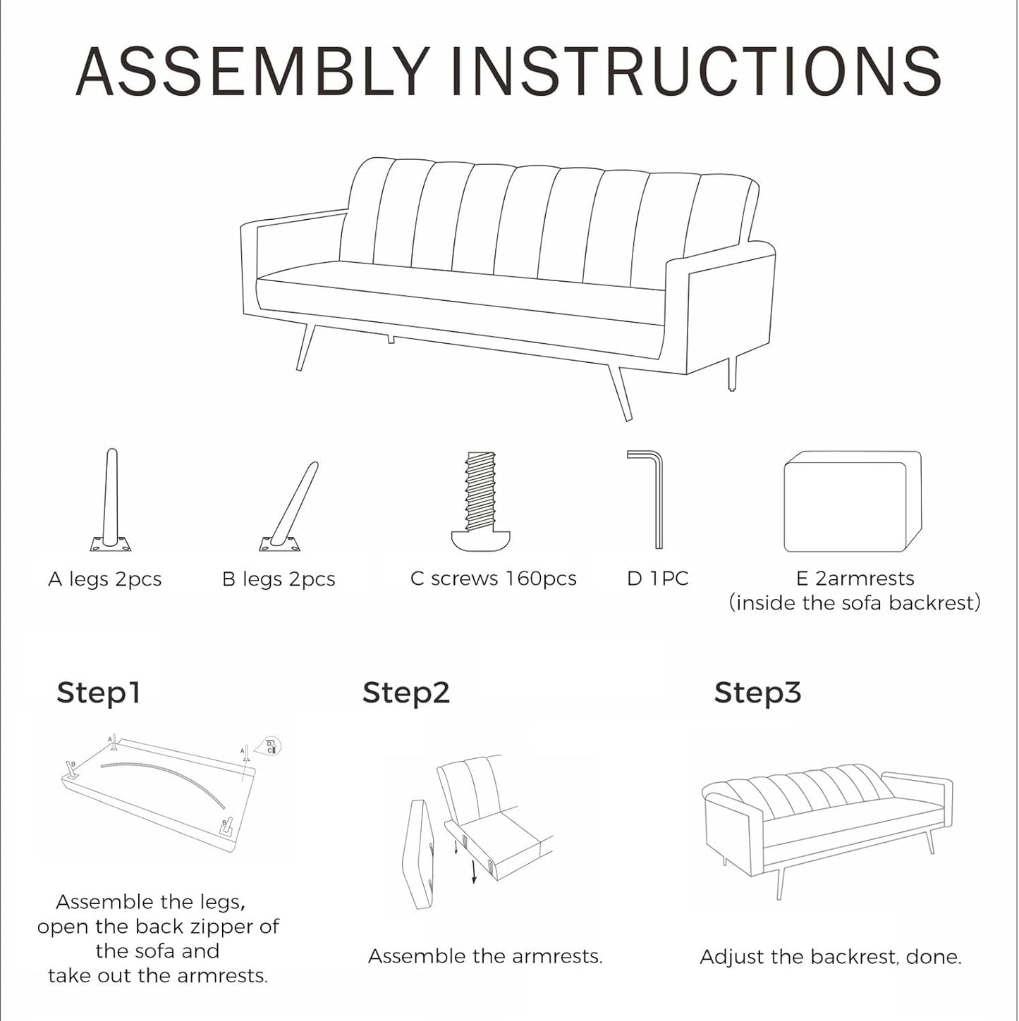 LEVEDE 3 Seater Sofa Bed Convertible, Velvet Loveseat Sofa Couch, Recliner Sofa Lounge with 3 Adjustable Backrest Positions, Spare Bed for Guest, Load Up to 220kg (197cm, Black)