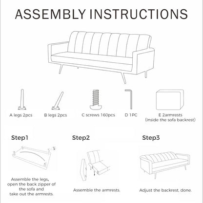 LEVEDE 3 Seater Sofa Bed Convertible, Velvet Loveseat Sofa Couch, Recliner Sofa Lounge with 3 Adjustable Backrest Positions, Spare Bed for Guest, Load Up to 220kg (197cm, Black)