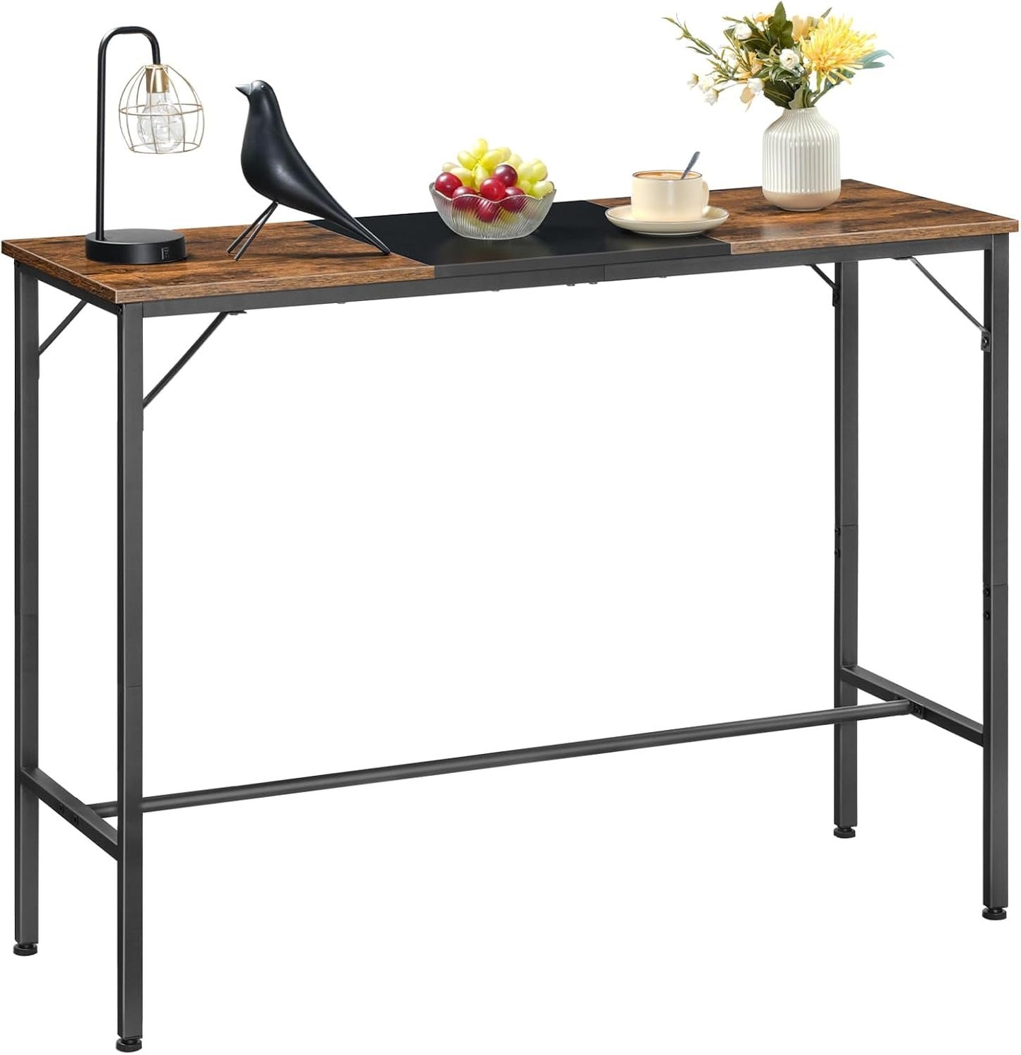 HOOBRO Bar Table, 120 cm Rectangular Pub Table, Tall Counter Height Pub Table, Long Color-Block Bar Tabletop, for Dining Room, Living Room, Bar, Pub, Rustic Brown and Black BF12BT01