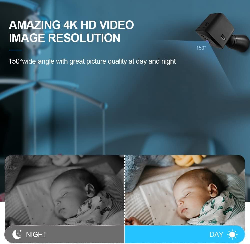 AOBOCAM Smallest Security Camera 4K HD Indoor WiFi Hidden Clear Live Video Battery Powered Long Standby Time Cam Compact Tiny Wireless Surveillance Cameras with Phone App Easy Setup for Home (Q18)