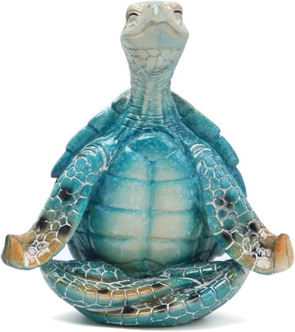 Sea Turtle Meditation Yoga Decor, Meditating Coastal Beach Decorations, Zen Yoga Resin Statue for Home Office Ornaments (Sit in Meditation)