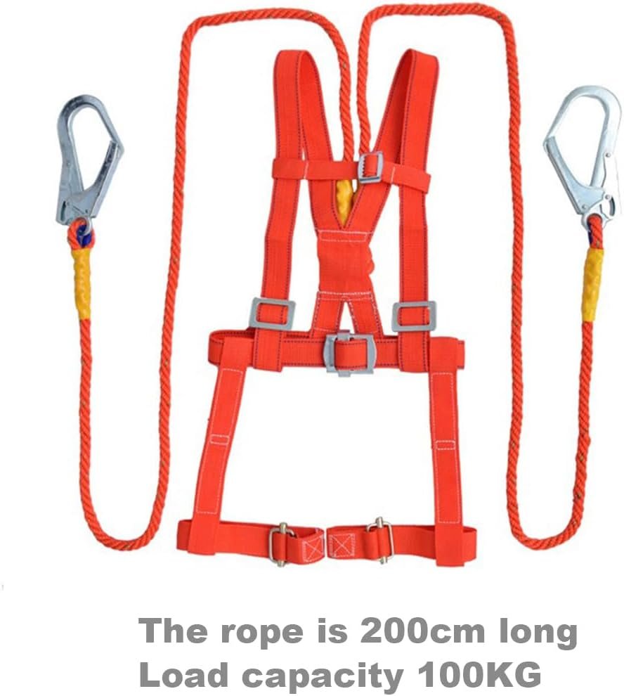 MTSDM Safety Harness Fall Protection, Climbing Harness, Men Full Body Construction Harness with 6.5 ft Double Hook Lanyard for Fire Rescuing Caving Rock Climbing Rappelling High-altitude Work
