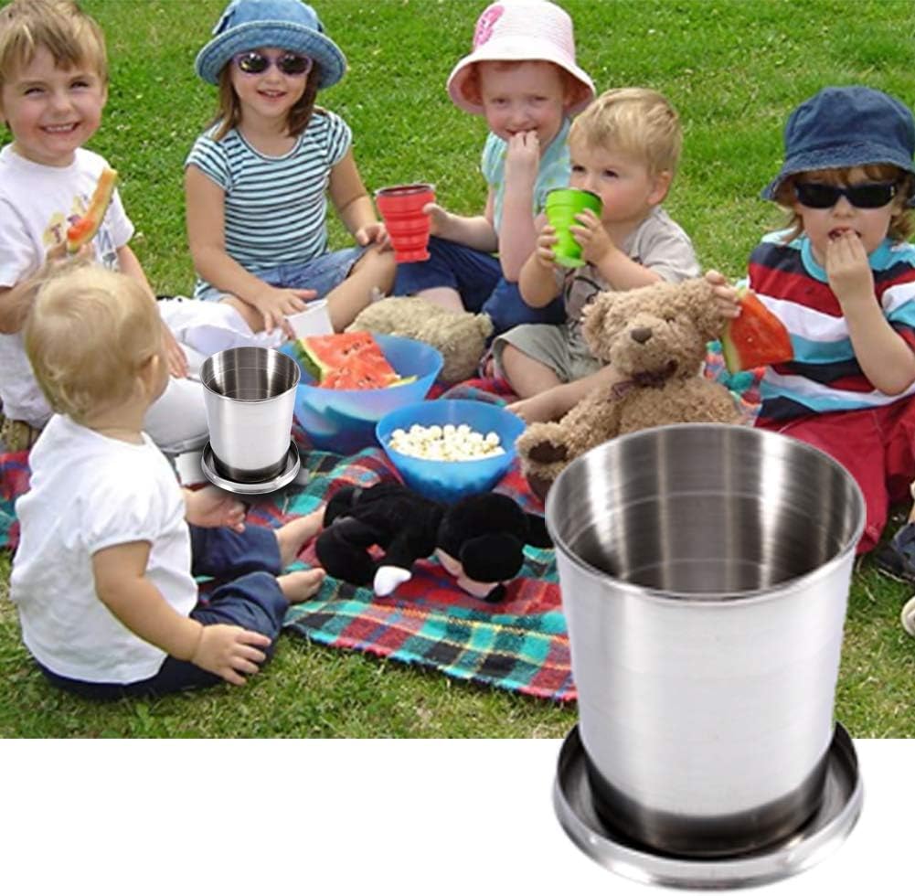 Zerodis S/M/L Stainless Steel Folding Travel Cup Portable Camping Outdoor Travel Folding Cup Retractable Folding Cup (M)