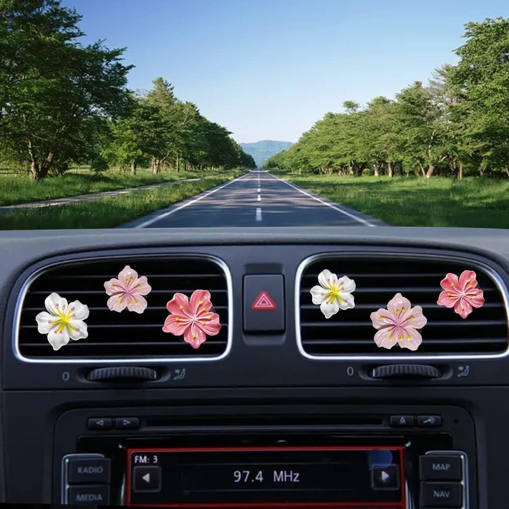 Cute Air Fresheners Vent Clips 6 PCS, Flower Car Air Vent Clips Pink Accessories Interior Aesthetic Women Car Air Conditioning Vents Decorations (Peach Blossom)