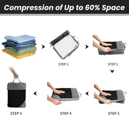 FAEFTY Packing Cubes Compression Suitcase Organizer Set, 6 Pieces Expandable Pockets Suitcase Organizer, Backpack, Grey