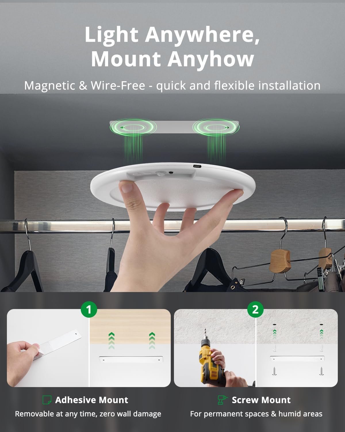 Bojim Battery Operated Ceiling Light 4 Pack, Rechargeable Motion Sensor Indoor Wireless Lamp with Remote, 3000K/4500K/6500K, 7.48in Dimmable Timed, for Shower, Closet, Pantry