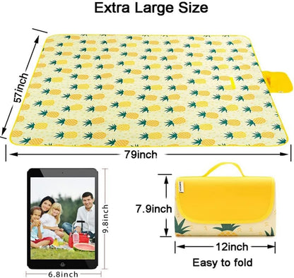 K Y KANGYUN Beach Blanket Outdoor Picnic Blanket Mat 80"x60" Extra Large Waterproof Sand Proof Camping Blanket Lightweight Folding Portable Travel Blanket for Family Park Beach Grass (Pineapple)