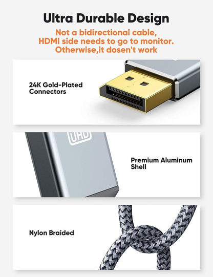 Snowkids DisplayPort to HDMI Adapter (4K 30Hz) Unidirection Display Port to HDMI Converter Male to Female, Non-bidirectional DP Output to HDMI Input Converter