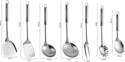 7pcs Kitchen Utensils Cooking Tools Stainless Steel Kitchen Utensil Kitchen Cookware Utensil Kit Kitchenware Meat Fork Soup Ladle Cooking Gadgets Stainless Steel Utensil