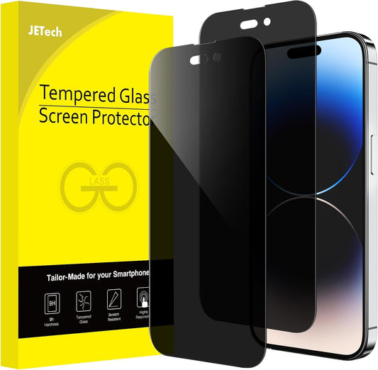 JETech Privacy Full Coverage Screen Protector for iPhone 14 Pro Max 6.7-Inch, Anti-Spy Tempered Glass Film, Edge to Edge Protection Case-Friendly, 2-Pack
