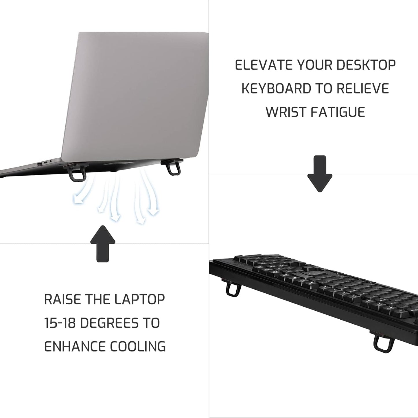 Bidponds 2 PCS Portable Invisible Laptop Stand, Mini Aluminum Feet Lifter, Self-Adhesive Foldable Cooling Riser, Computer Keyboard Mount Kickstand, Suitable for 12-17 Inches, Black