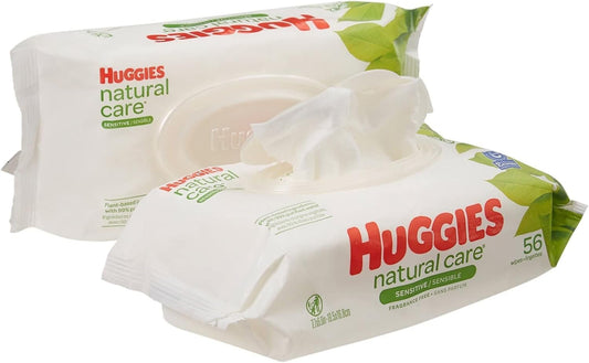 Huggies Natural Care Fragrance Free Baby Wipes 112 Total Wipes 56 Count Each (Pack of 2)