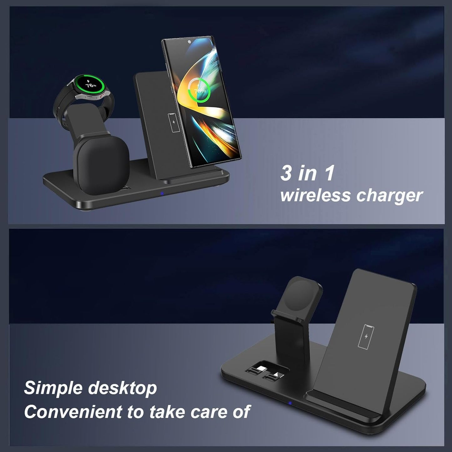 3 in 1 Wireless Charger, Fast Wireless Charging Station Stand for Samsung Galaxy S25/S24/S23/S22/S21/S20/S10,Note20/10/9, Galaxy Buds Pro/Live, Galaxy Watch7/6/5 Pro/5/4/3/Active 2