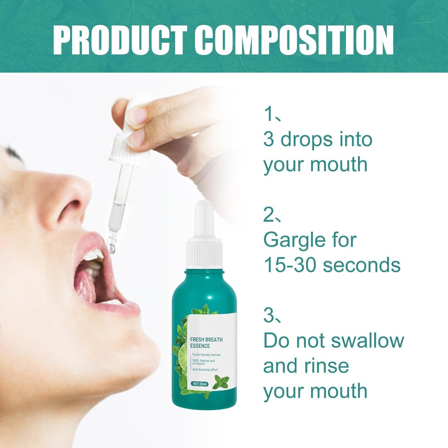 3 Pcs Fresh Breath Oral Care Essence, Fresh Breath Oral Care Clean Teeth Gel, Natural Breath Freshening Drops, Long Lasting Fresh Breath, Minty Taste, Easy to Carry