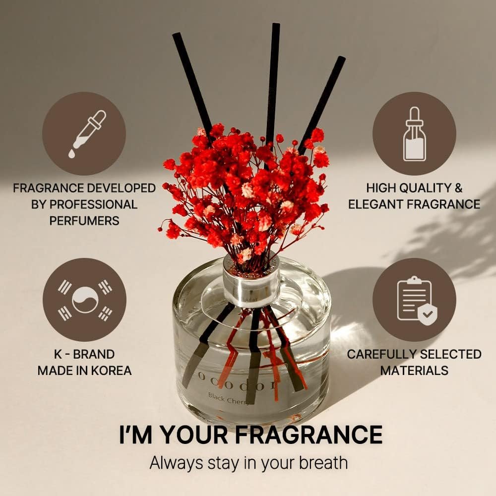 COCODOR Flower Reed Diffuser Set / 200ml / White Jasmine/Scent Diffuser with Sticks Home Fragrance Reed Diffuser for Bathroom Shelf Decor