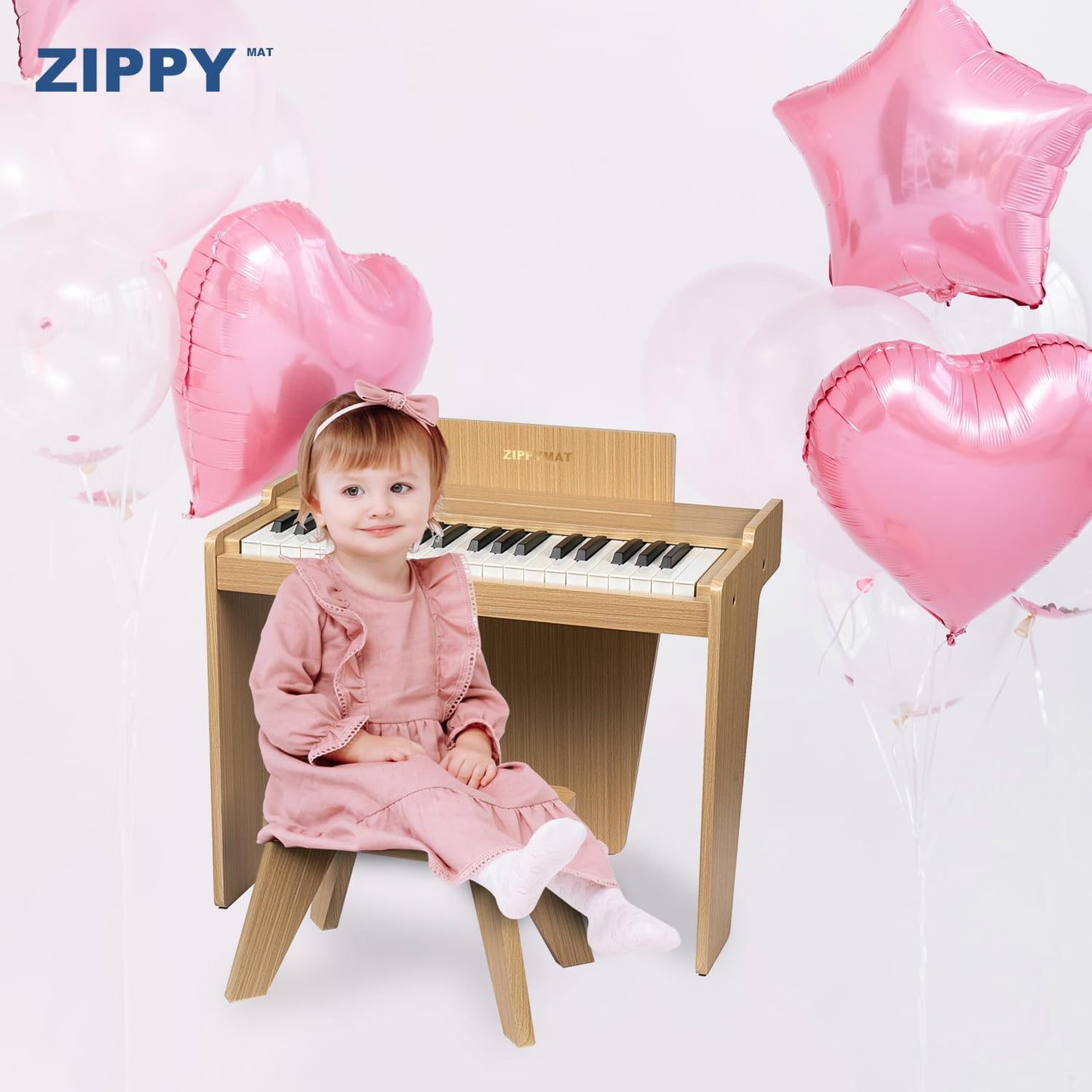 ZIPPY MAT Kids Keyboard, 37 Keys Digital Piano for Kids, Musical Educational Instrument, Wooden Piano for 3+ Girls and Boys (Oak Basic)