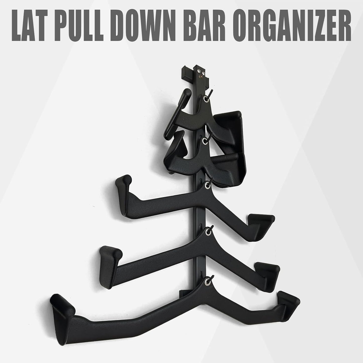 BLUSLM Wall Mounted LAT Pull Down Bar Organizer with Hooks, Home Gym Attachment Storage Rack for LAT Pulldown Attachments, Cable Attachment Rack for Gym Accessories