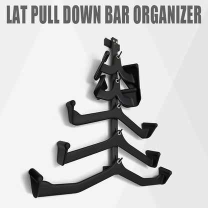 BLUSLM Wall Mounted LAT Pull Down Bar Organizer with Hooks, Home Gym Attachment Storage Rack for LAT Pulldown Attachments, Cable Attachment Rack for Gym Accessories
