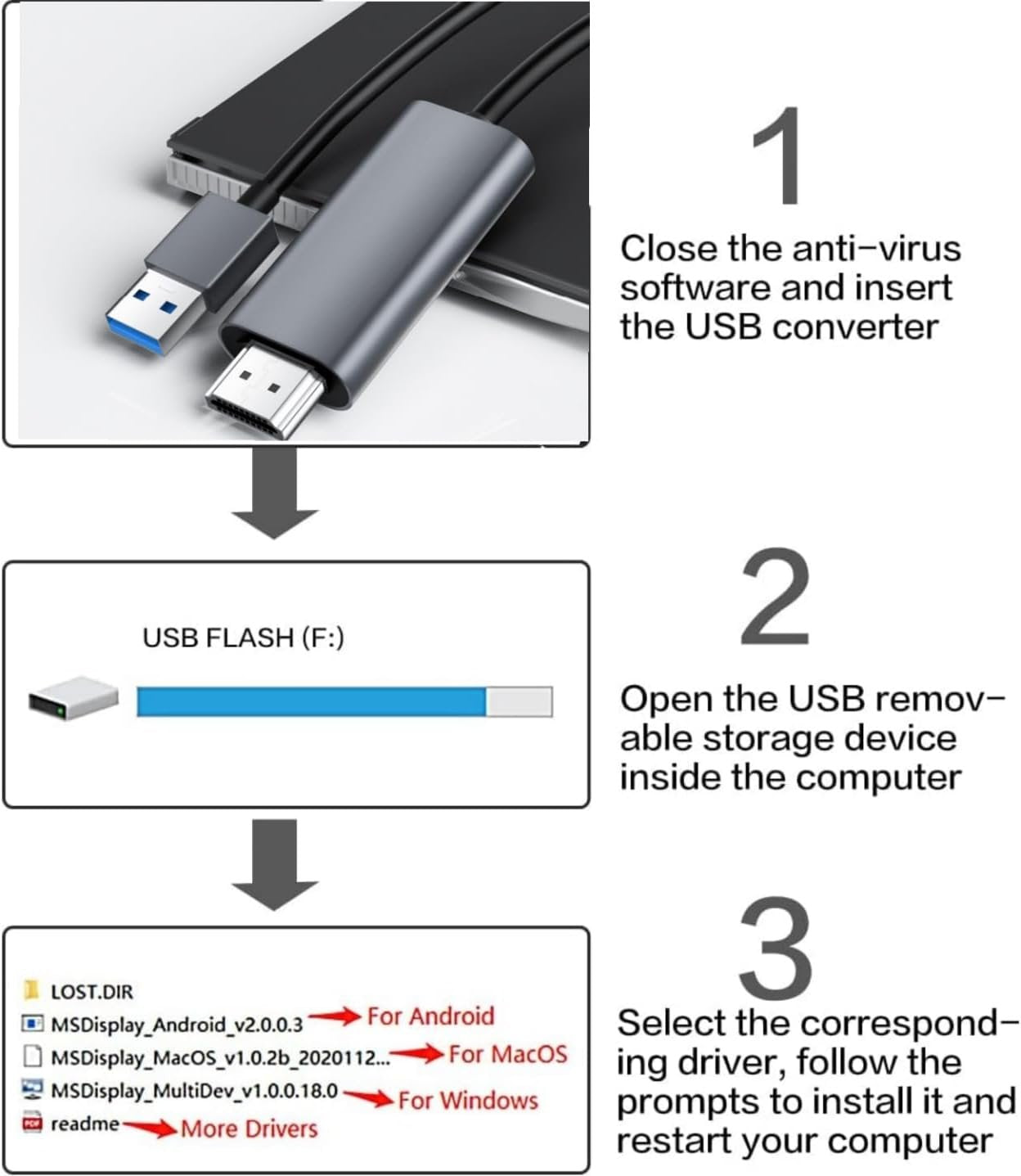 USB to HDMI Cable, Built-in Drivers, 6FT USB A to HDMI Male Cable HD 1080P Monitor Converter Cord with Audio for Desktop, Laptop, Monitor, Projector, HDTV Compatible with Windows 8/8.1/10/11