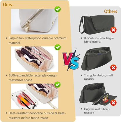 Kannino Hair Tools Travel Bag and Heat Resistant Mat, 2 in 1 Hot Tools Travel Bag for Straightener, Curling Iron, Flat Irons, Hair Dryer, Portable Organizer Hair Travel Case, Hangable Handles (Beige)