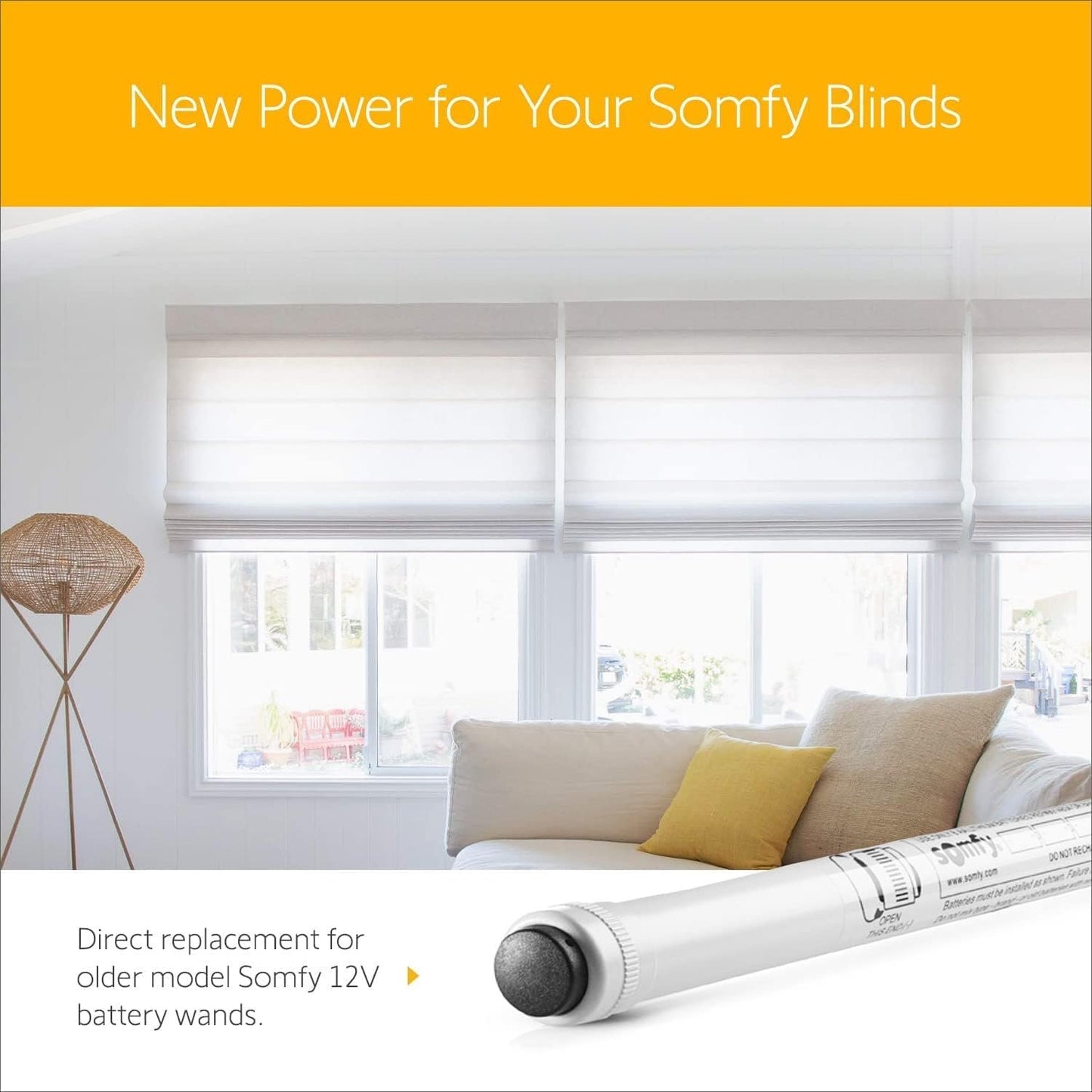 Somfy Re-loadable Battery Wand (#9014020)+ PLUS+ WALL MOUNT CLIPS (#9013263)