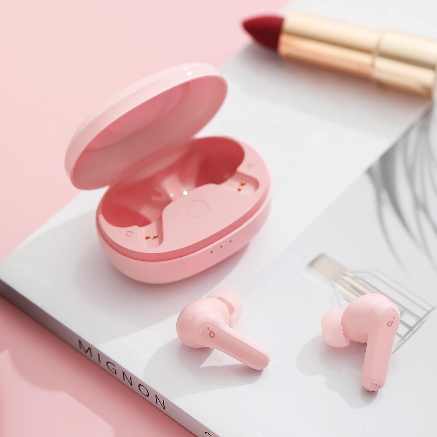 Soundcore by Anker Life P2 Mini True Wireless Earbuds, 10mm Drivers with Big Bass, Custom EQ, Bluetooth 5.2, 32H Playtime, USB-C for Fast Charging, Tiny Size for Commute, Work (Pink)