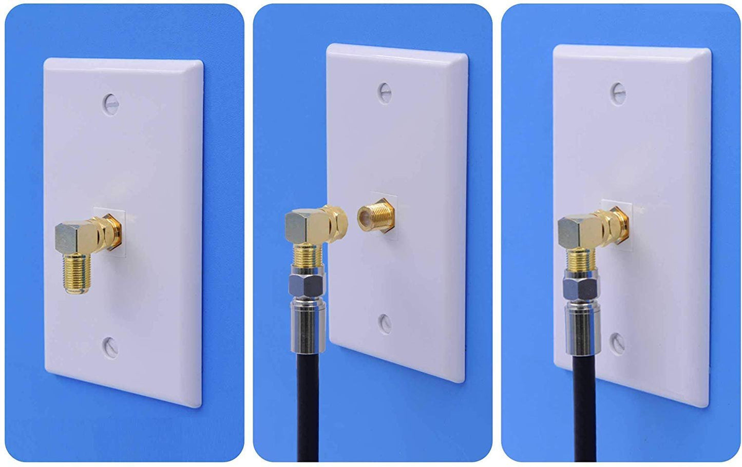 VCE Coaxial Cable Connector & Right Angle RG6 Coax Cable Extender, F-Type Gold Plated Adapter Female to Female for TV Cables, 4 Pack(2 Pairs)