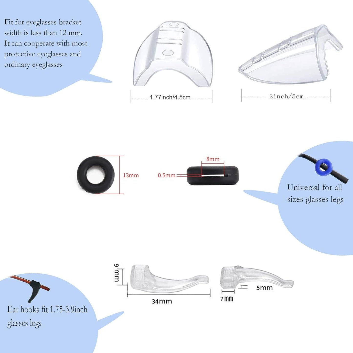 Safety Glasses Side Shields,Eye Protection Flexible Anti Slip on Clear Side Shield,Fits Most Glasses Eyeglasses Frames