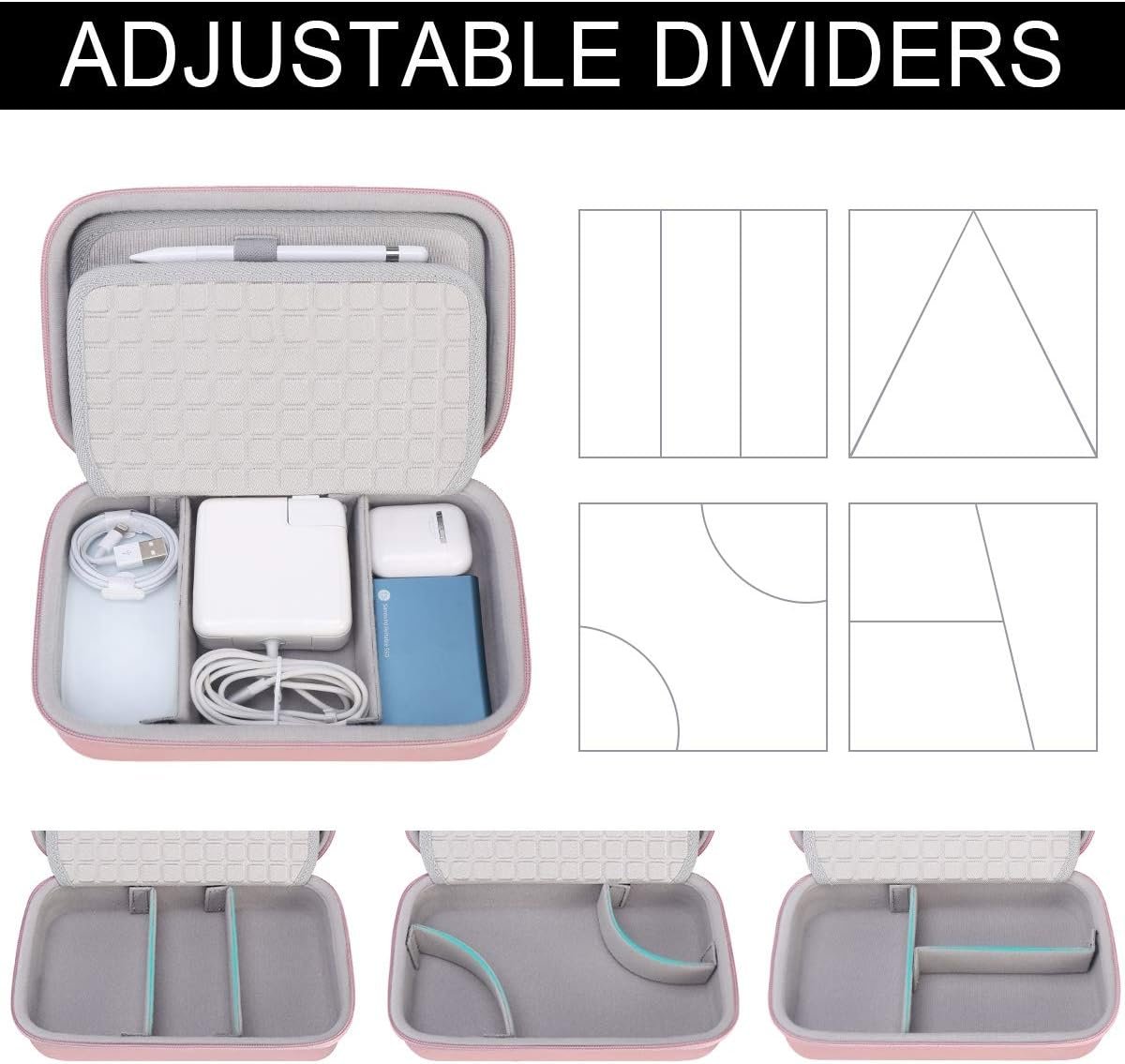 Canboc Portable Travel Case for MacBook Power Adapter, Apple Magic Mouse 2, Apple Pencil, USB Flash Disk, SD Card, iPhone ipad Chargers and Small Electronics Accessorie Cable Organizer Bag, Rose Gold