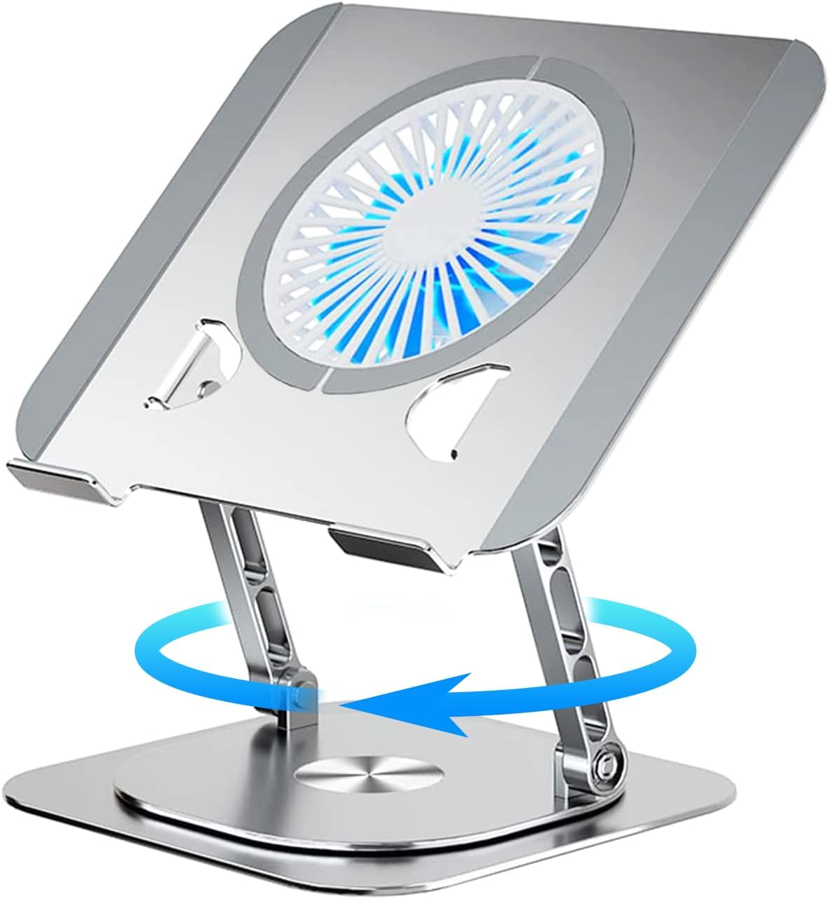 KEROLFFU Laptop Stand Fan With 360 Rotating Base, Adjustable Height Up to 10", Ergonomic Aluminum Riser Holder for 10-17 Inch Laptops/All MacBook Air