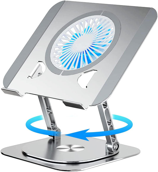 KEROLFFU Laptop Stand Fan With 360 Rotating Base, Adjustable Height Up to 10", Ergonomic Aluminum Riser Holder for 10-17 Inch Laptops/All MacBook Air