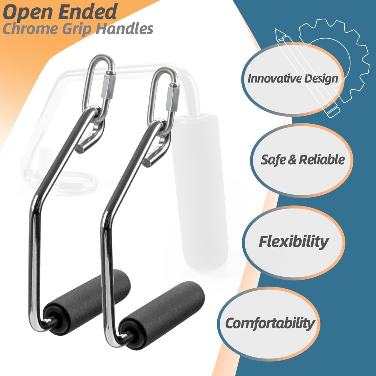 Open Ended Chrome Grip Handles Replacement for Total Gym Home Workout Machines 2000, 2200, 2500, 3000, 3000XL, XL, XLS - Gym Accessories Handles Compatible with Supra, Electra, FIT Models - 1 Pair