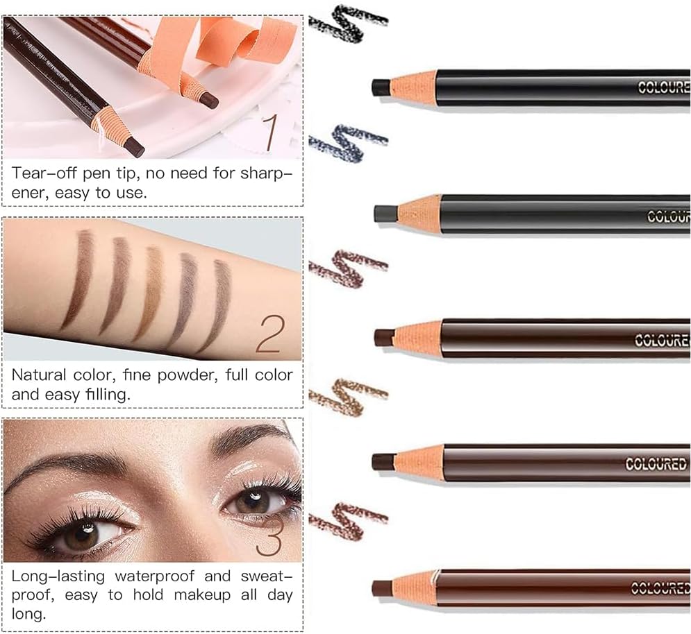 Professional Makeup Eyebrow Pencil, 5pcs Micro Brow Pencil, Waterproof Microblading Kit, Tattoo Makeup with Eyebrow Pencil and Microblading Accessories for Marking