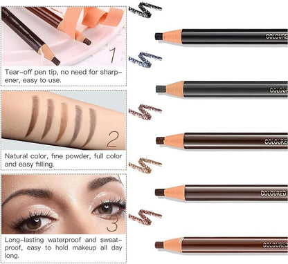 Professional Makeup Eyebrow Pencil, 5pcs Micro Brow Pencil, Waterproof Microblading Kit, Tattoo Makeup with Eyebrow Pencil and Microblading Accessories for Marking