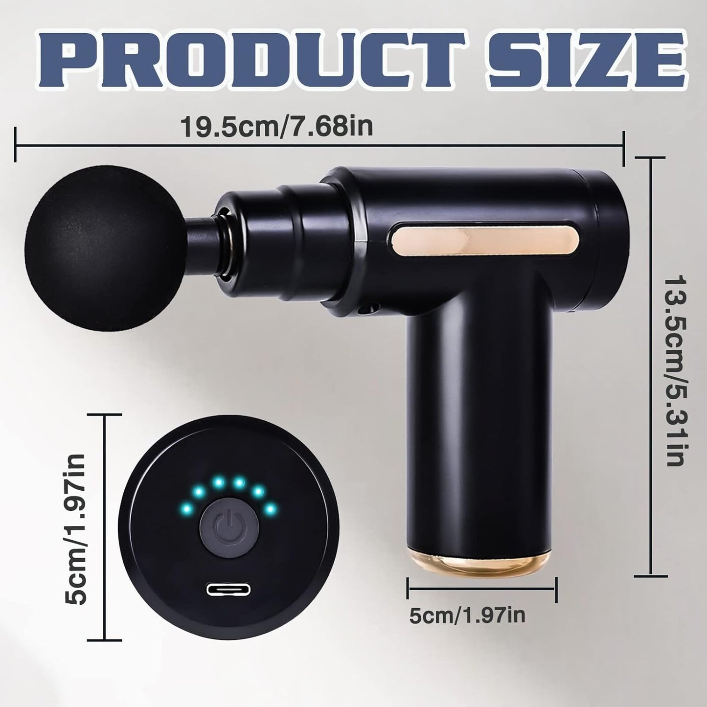 Massage Gun, Mini Massage Gun, Muscle Massager, Portable 6 Speed, USB C Charging Port and 4 Massage Heads, 40DB Ultra Quiet (Black)