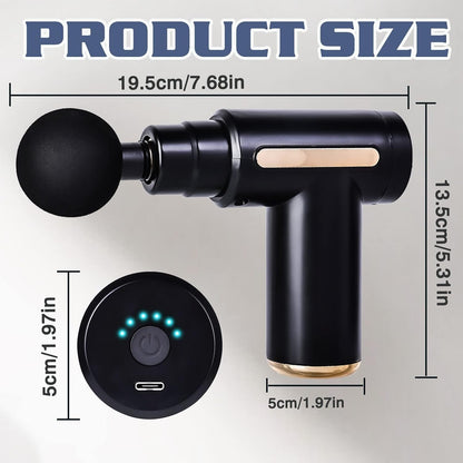 Massage Gun, Mini Massage Gun, Muscle Massager, Portable 6 Speed, USB C Charging Port and 4 Massage Heads, 40DB Ultra Quiet (Black)