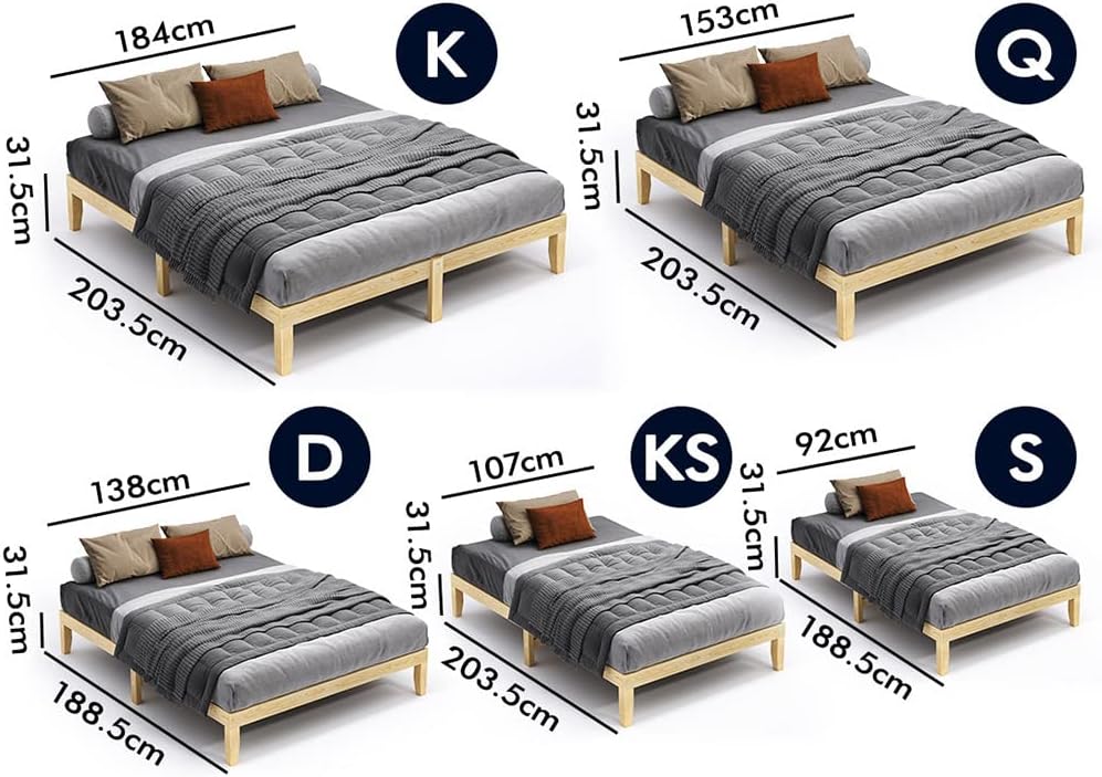 ALFORDSON Bed Frame Queen Wooden Bed Base with Solid Wood Pine Timber Slats, Mattress Base Platform Support, Oak Bed Foundation with Storage Space, Pramod Series Home Bedroom Furniture