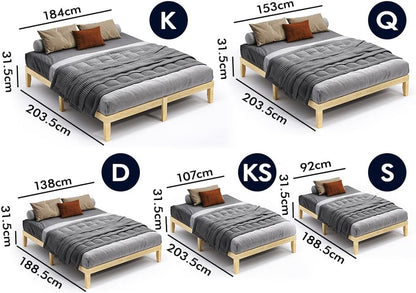 ALFORDSON Queen Bed Frame Wooden Bed Base with Solid Wood Pine Timber Slats, Oak Bed Foundation Mattress Base Platform with Storage Space, Pramod Series Bedroom Furniture