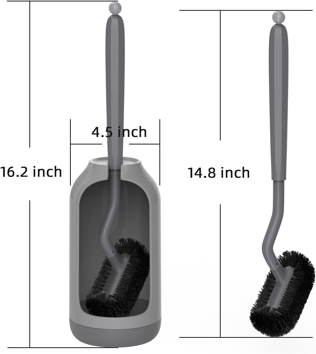HAMITOR Toilet Brush and Holder Set: Curved Design Bathroom Toilet Bowl Cleaner Brush for Deep Cleaning Under Rim- Flexible Bristles Toilet Scrubber with Long Handle- Modern Travel RV Tools- Gray