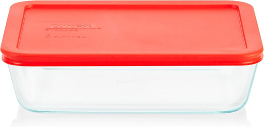 Pyrex Simply Store Glass Food Storage Container, Snug Fit Non-Toxic Plastic BPA-Free Lids, Freezer Dishwasher Microwave Safe, 6 Cup