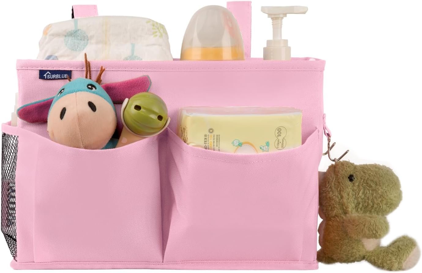 Surblue Bedside Caddy Hanging Organizer Bedside Storage Bag for Bunk and Hospital Beds (Small-Pink)