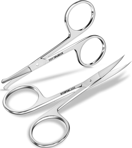 Utopia Care Eyebrow Hair Scissors, Curved Nail & Rounded Cuticle Scissors for Men and Women, Small Grooming Shears for Mustache, Eyebrows, Eyelashes, Ear & Nose Hair, Silver