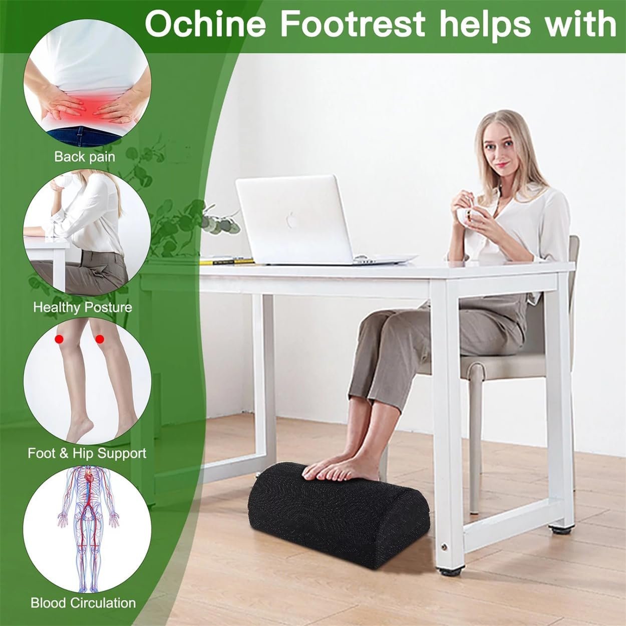 Foot Rest for Under Desk, Black Semi Circular Footrest Detachable Zipper Desk Foot Hammock for Office, Under Desk Footrest with Washable Cover