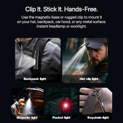 Mini – The Ultimate Everyday Micro Tool, Mini Flashlight, Rechargeable Led Magnetic Super Bright Tactical Flashlight with Hat Clip, Waterproof (1pc-b)