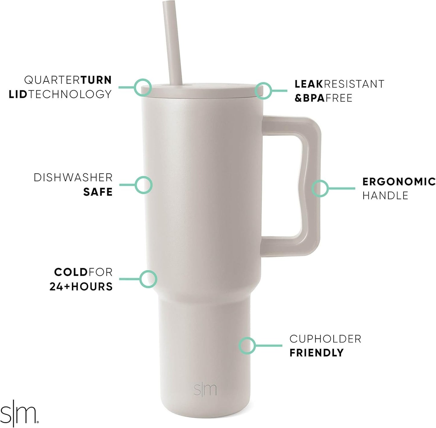 Simple Modern 40 oz Trek Tumbler with Handle and Straw | Insulated Stainless Steel Water Bottle Iced Coffee Cup Travel Mug | 40 oz | Almond Birch