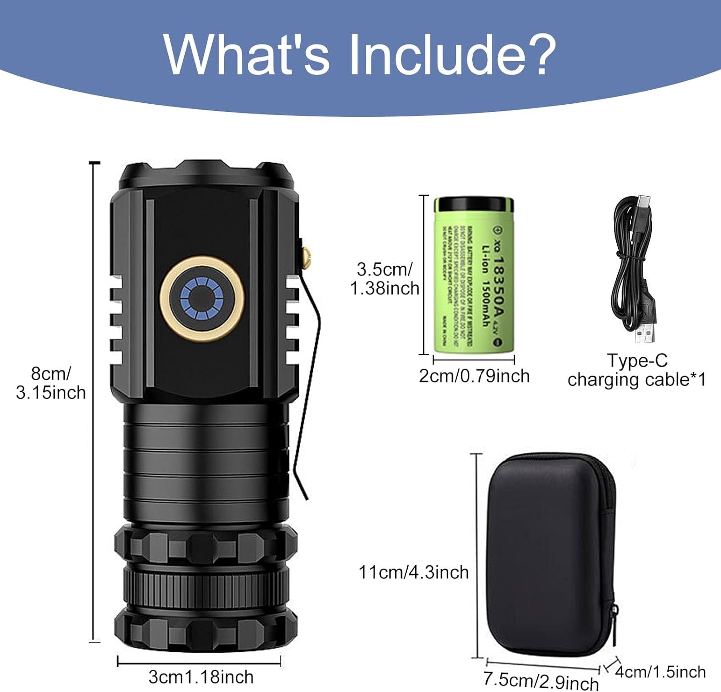 Magnetic Rechargeable Flashlight,Bonlaer USB C Rechargeable Small LED Flashlight with Clip,IPX6 Waterproof Tactical Pocket Flashlights for Hiking,Camping,Emergency
